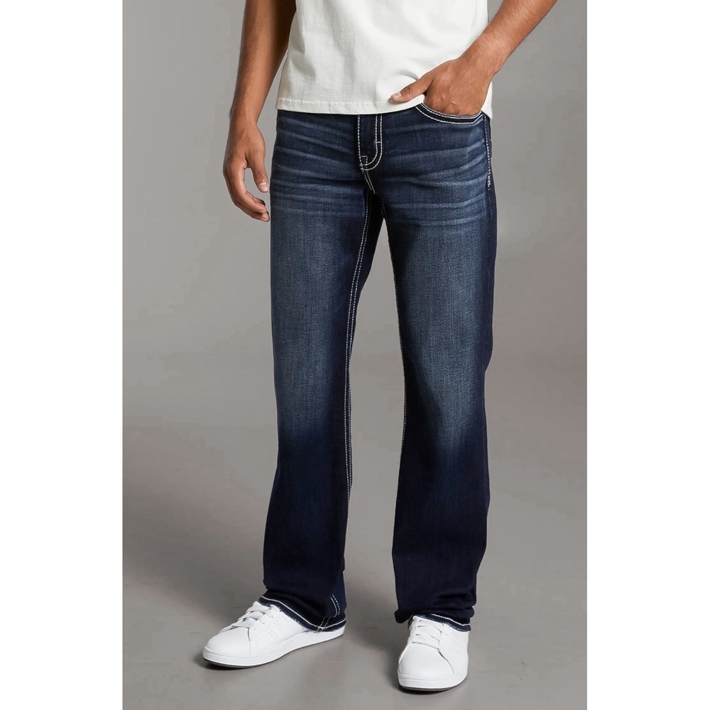 BKE Jake Jeans Size 36R Straight Leg Dark Wash Stretch Whiskered Denim 36 X 31